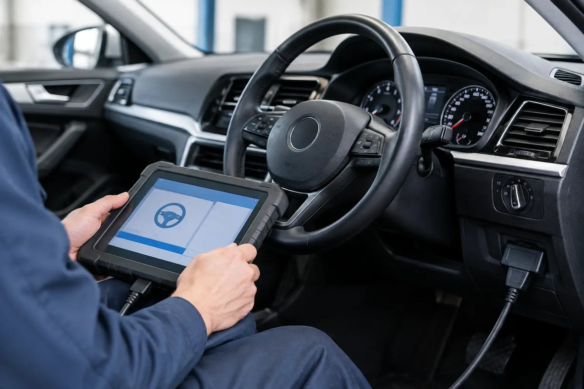 Kalibrera rattvinkelsensor med diagnosverktyg