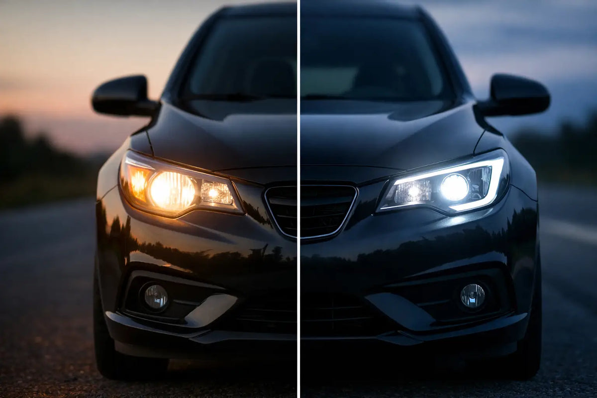 Före och efter LED-konvertering på bilen