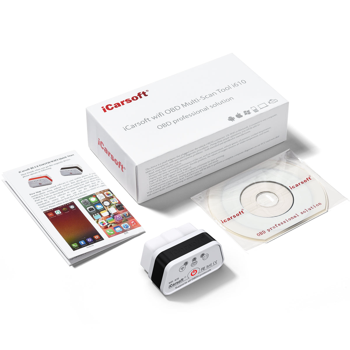 iCarsoft WIFI OBD Multi-Scan Tool i610 – Trådlös OBD2-felkodsläsare och realtidsdiagnostik för alla OBD2-bilar