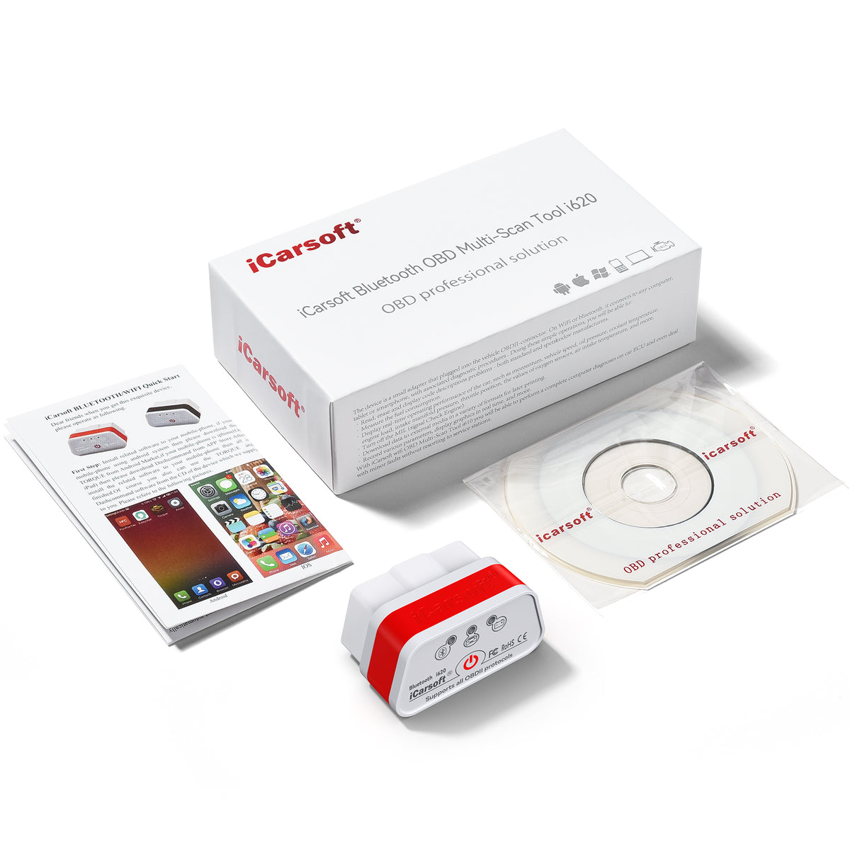 iCarsoft Bluetooth Multi-Scan Tool i620 – Trådlös OBD2-felkodsläsare för Android och Windows