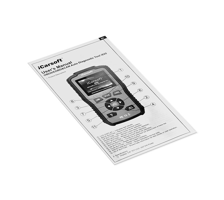 iCarsoft i820 OBD2 Felkodsläsare – Professionellt Diagnosverktyg för Motor och Batteritest