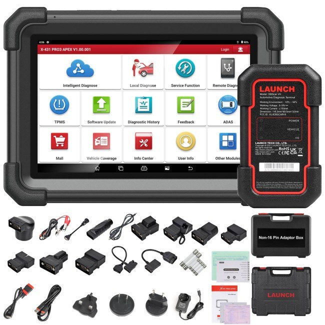 Launch X431 PRO3 APEX Diagnosverktyg 10,1” – Dubbelriktad OBD2 Scanner med ECU-kodning, 37+ Servicefunktioner, CAN FD & DoIP