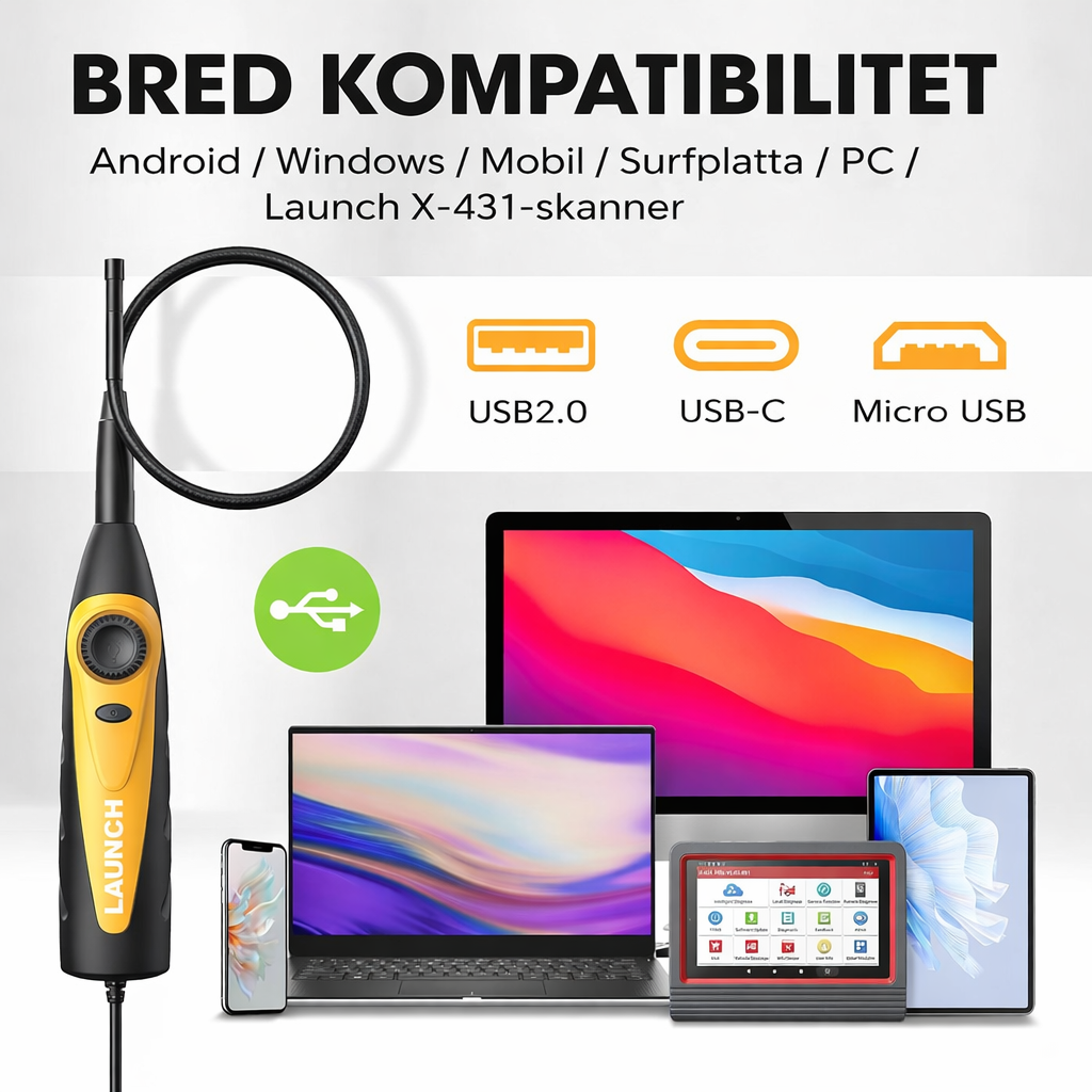 Launch VSP600 videoskop / inspektionskamera 7 mm – 80 cm flexibel kabel, justerbart LED-ljus