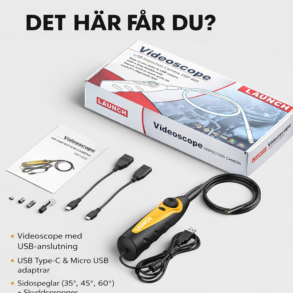 Launch VSP600 videoskop / inspektionskamera 7 mm – 80 cm flexibel kabel, justerbart LED-ljus